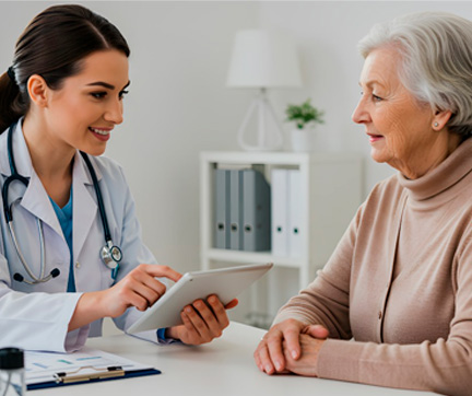 Doctora conversando con una paciente.