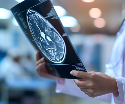 Enfermera observando radiografía.