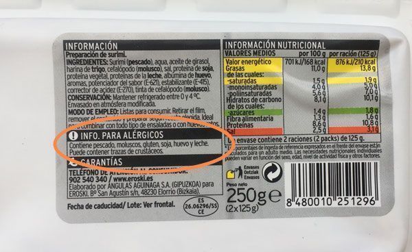 marcado de alérgenos en etiqueta